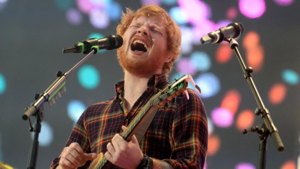 Ed Sheeran performing during his concert at Croke Park on Friday night. Photograph: Cyril Byrne