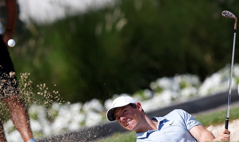 Rory McIlroy of Northern Ireland practices before the DP World Tour Championship at Jumeirah Golf Estates. Photo: Ali Haider/EPA