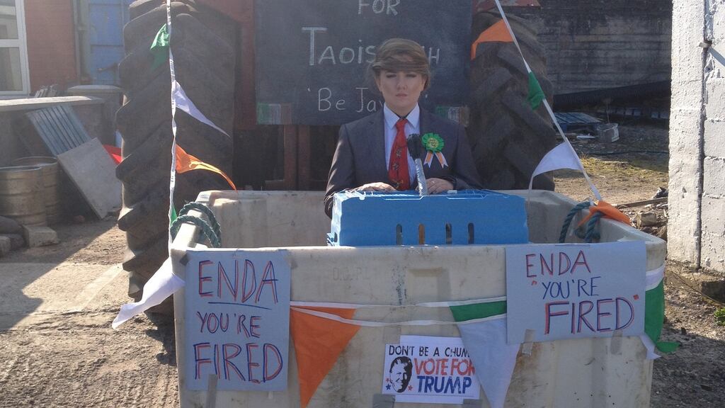 Laura McCabe presents herself as “Trump for Taoiseach” at the St Patrick’s Day parade on Clare Island, Co Mayo. Photograph: Áine Ryan