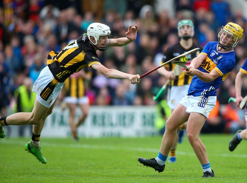 Kilkenny’s Mikey Rohan blocks the shot of Tipperary’s Tiernan Ryan. Photograph: Ken Sutton/Inpho