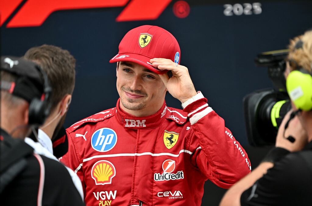Ferrari's Charles Leclerc after securing pole position for Sunday's Hungarian Grand Prix. Photograph: Attila Kisbenedek/AFP via Getty Images