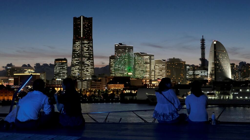 The Minato Mirai business district in Yokohama, one of the host cities of the upcoming Rugby World Cup. Photograph: Kazuhiro Nogi/AFP/Getty Images