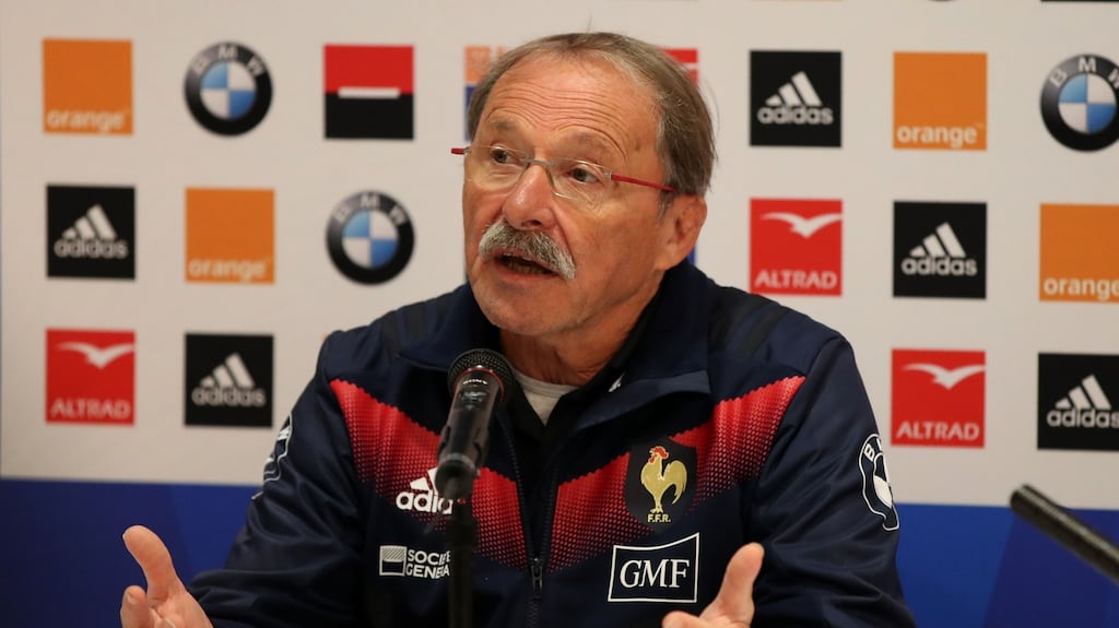 France coach Jacques Brunel at a press conference in Auckland ahead of his side’s clash with the All Blacks on Saturday. Photograph:  Fiona Goodall/AFP/Getty Images