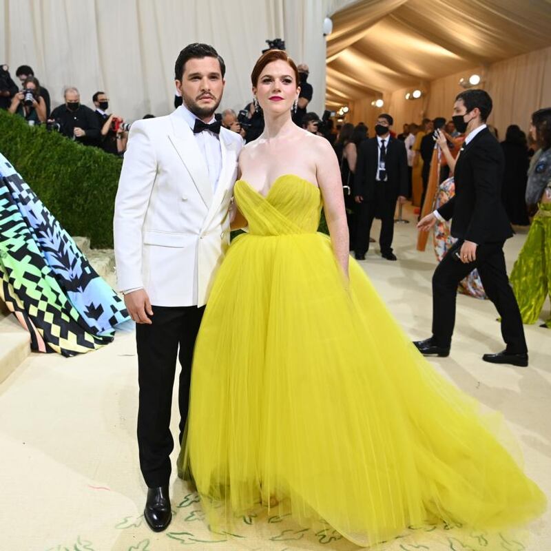 Game of Thrones actors and IRL couple Kit Harington and Rose Leslie arrived wearing Saint Laurent and Oscar De La Renta respectively