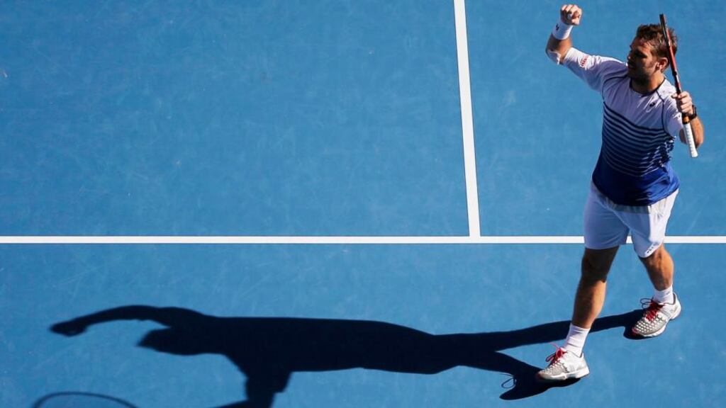 Stan Wawrinka celebrates after defeating Kei Nishikori to progress to the semi-finals of the Australian Open. (Photograph: REUTERS/Carlos Barria)