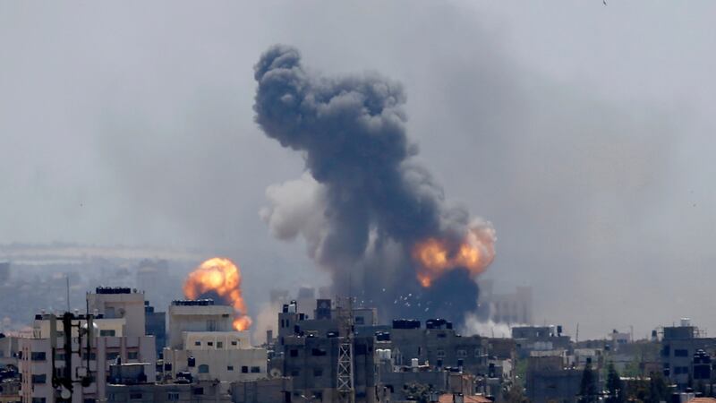 Smoke rises from an explosion caused by an Israeli air strike in Gaza City on May 4th: Israel defies international law and human rights standards with impunity. Photograph: Hatem Moussa