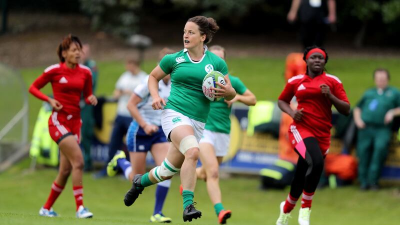 Audrey O’Flynn scores a try for Ireland sevens.  I have no regrets at all. I loved the rugby, it was a new challenge at a time when I needed one, it was a great set-up, with all the resources available to us.” Photograph: Dan Sheridan/Inpho