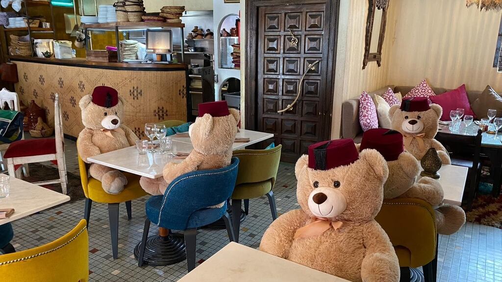 In this London restaurant, bears are used to reinforce the need for diners to socially distance. Photograph: Zizou Hammoudi/PA Wire