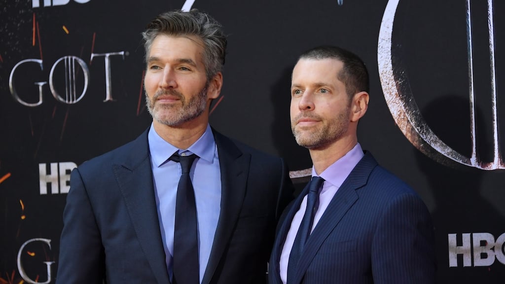 David Benioff and DB Weiss attend the ‘Game Of Thrones’ season 8 premiere in New York City. Imagine what they could have earned if they wrote a decent final season. Photograph: Mike Coppola/FilmMagic