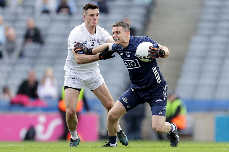 Stephen Cluxton holds off Kildare's Eoin Doyle during this year's Leinster semi-final, the match in which the goalkeeper made his comeback. Photograph: Laszlo Geczo/Inpho