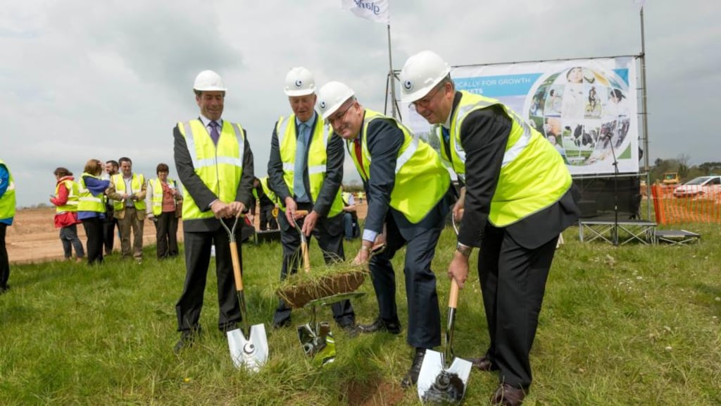Liam Herlihy, chairman of Glanbia, John Moloney, group MD Glanbia, Minister for the Environment Community and Local Government Phil Hogan and Jim Bergin, CEO Glanbia Ingredients Ireland at the groundbreaking for the new Glanbia plant in south Kilkenny