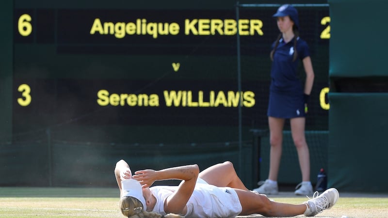 Germany’s Angelique Kerber celebrates winning the women’s singles final against Serena Williams on Centre Court at Wimbledon. Photograph: Toby Melville/Reuters
