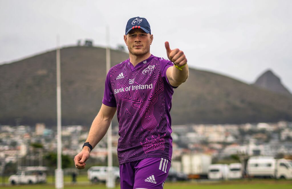 Munster's Jack O'Donoghue lookjs on the bright side as he trains in Cape Town in advance of two crucial matches. Photograph: Steve Haag Sports/Carl Fourie/Inpho