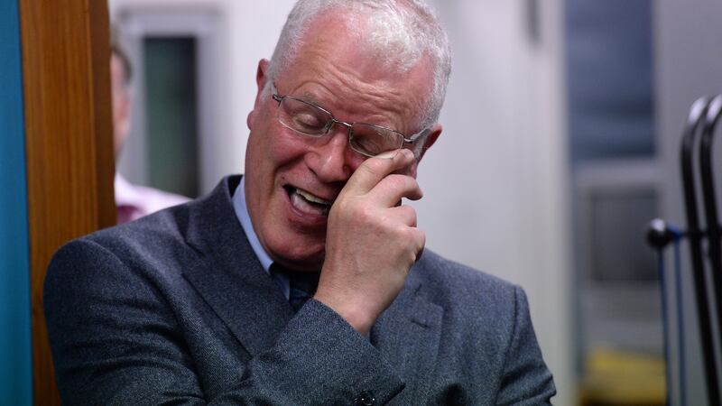 Cathal Mac Coille of ‘Morning Ireland’ with colleagues after his last broadcast on RTÉ One. Photograph: Cyril Byrne
