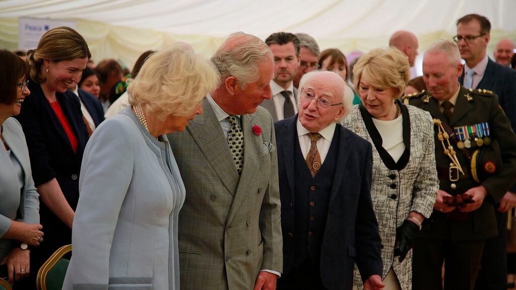 President Michael D Higgins and his wife Sabina with Prince Charles and Camilla, Duchess of Cornwall at Glencree Centre for Peace & Reconciliation in Co Wicklow. Photograph: Nick Bradshaw