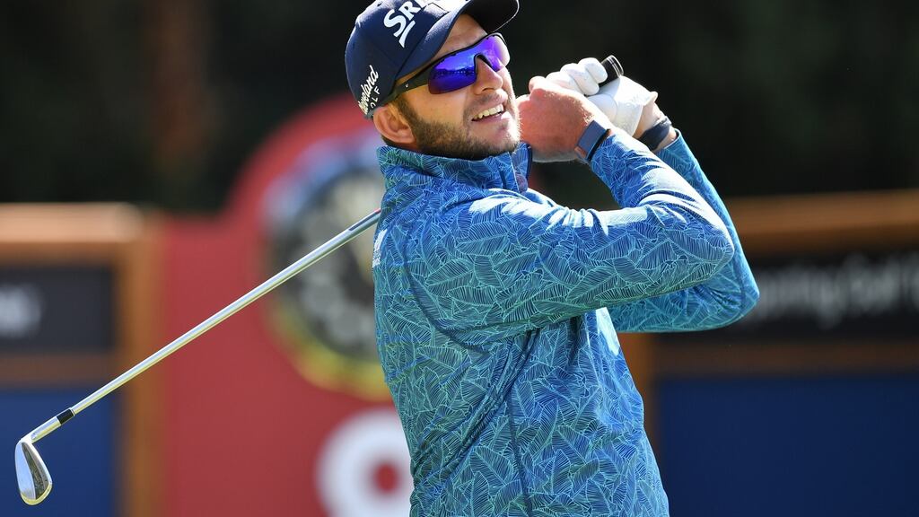 Dean Burmester on the 8th hole during day two of the Omega European Masters at Crans-sur-Sierre golf club in Switzerland. Photograph: Valerio Pennicino/Getty Images