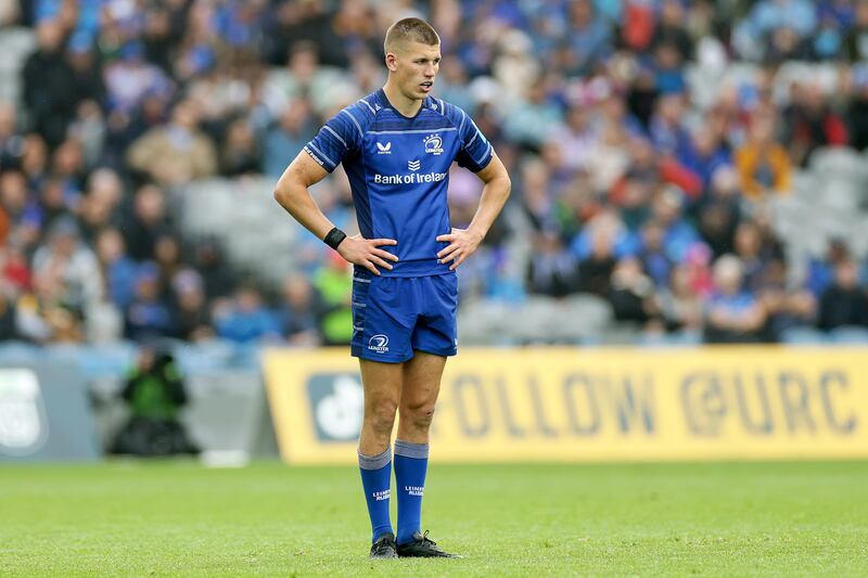 Leinster outhalf Sam Prendergast missed out on the Lions tour. Photograph: Laszlo Geczo/Inpho