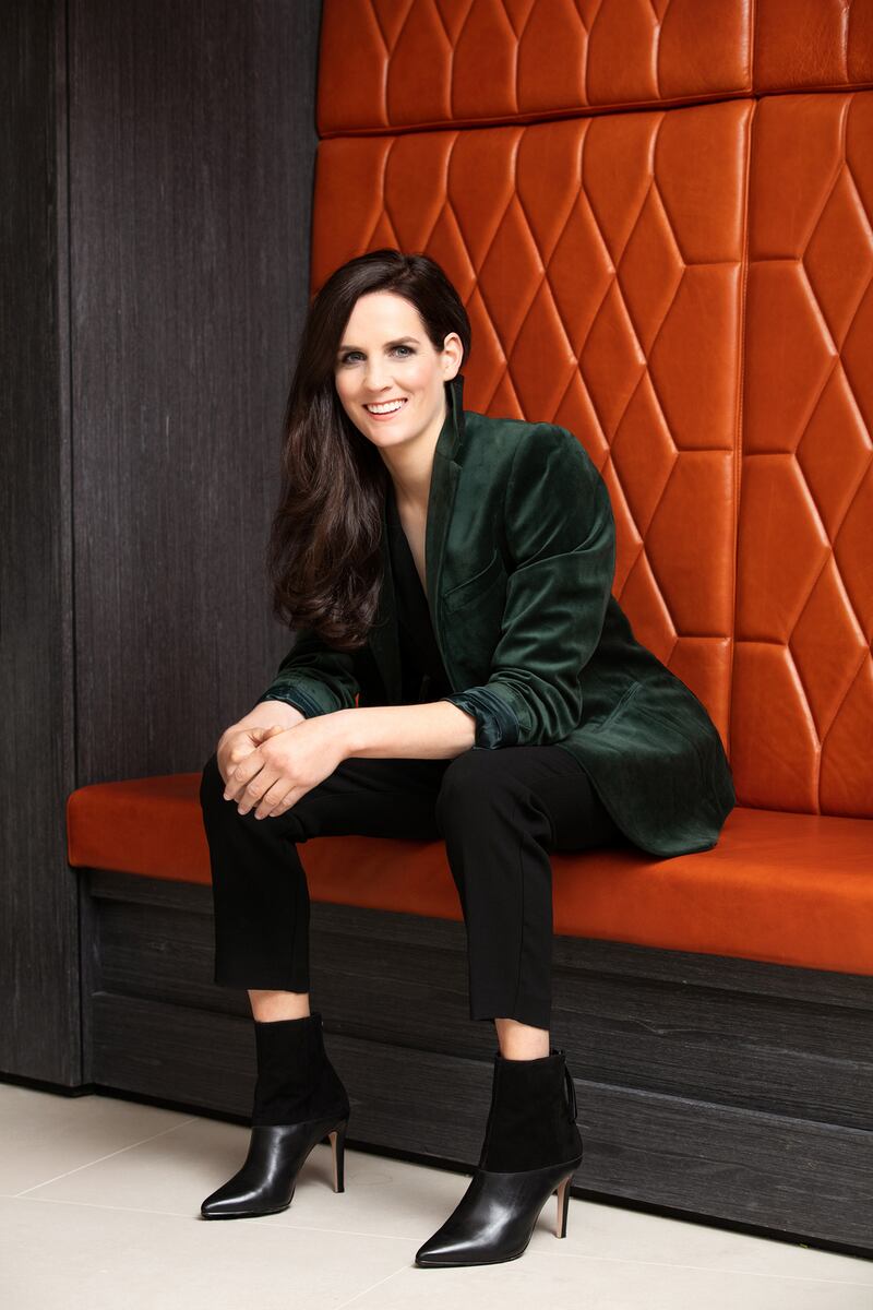 Rachael Blackmore: green velvet dinner jacket by Moss, Savoy Tailors Guild, €76; tuxedo belted jumpsuit, LK Bennett, €235; suede and leather ankle boots, Reiss, €150