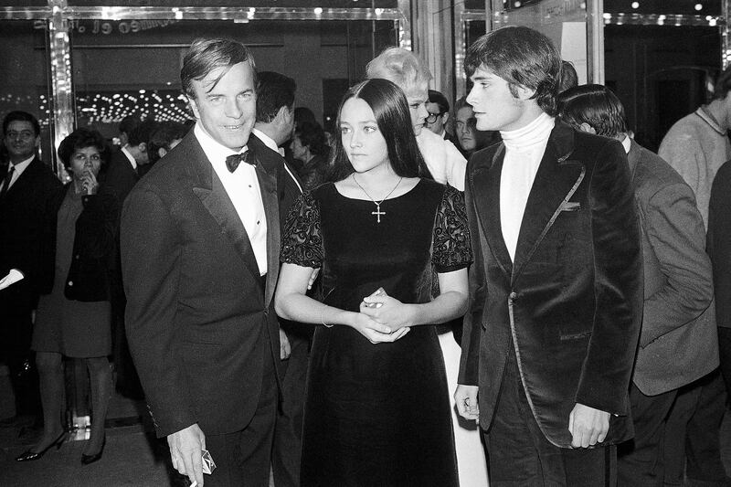 Romeo and Juliet movie director Franco Zeffirelli (left), with Olivia Hussey and Leonard Whiting in 1968. Photograph: Eustache Cardenas/AP