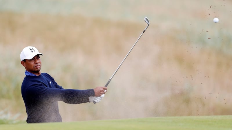 Tiger Woods in action during Tuesday’s practice round. Photograph: Paul Childs/Reuters