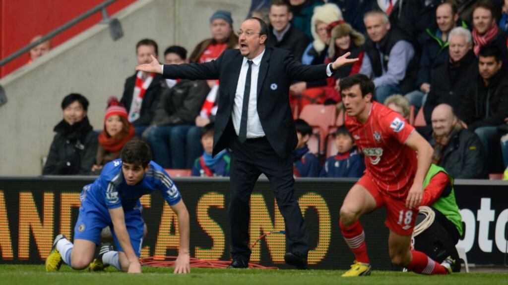 Chelsea's interim manager Rafa Benitez reacts during their defeat to Southampton at St. Mary's Stadium. Photograph: Philip Brown/Reuters