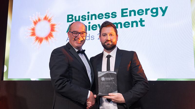 Xavier Dubuisson, awards judge, presents the best energy management team - SME to Colin O'Brien, Croke Park