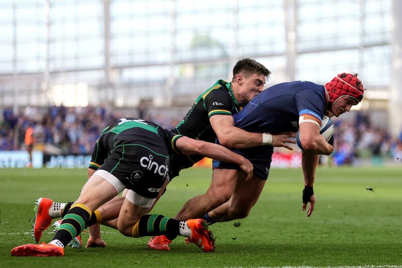 Leinster's Josh van der Flier scores a try against Northampton. Photograph: Laszlo Geczo/Inpho