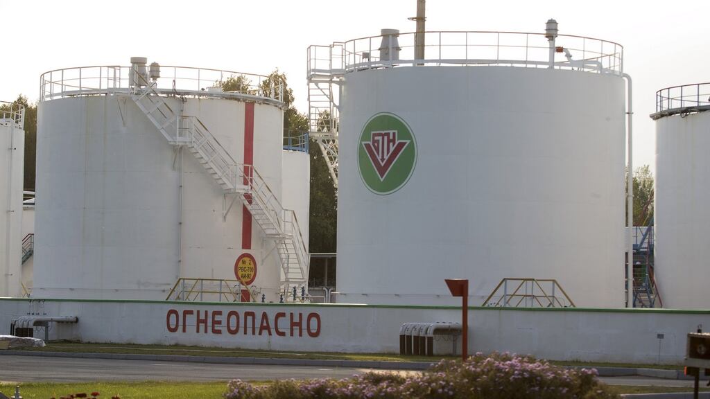 An oil storage facility near Minsk, Ukraine. The Organisation of Petroleum Exporting Countries pumped more than its 30 million-barrel daily quota for the 15th consecutive month in August. Photograph: Vasily Fedosenko/Reuters