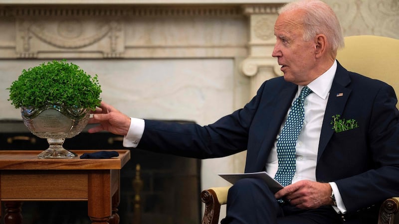 US president Joe Biden references the ceremonial bowl of of shamrock from Ireland and its significance. Photograph: Getty