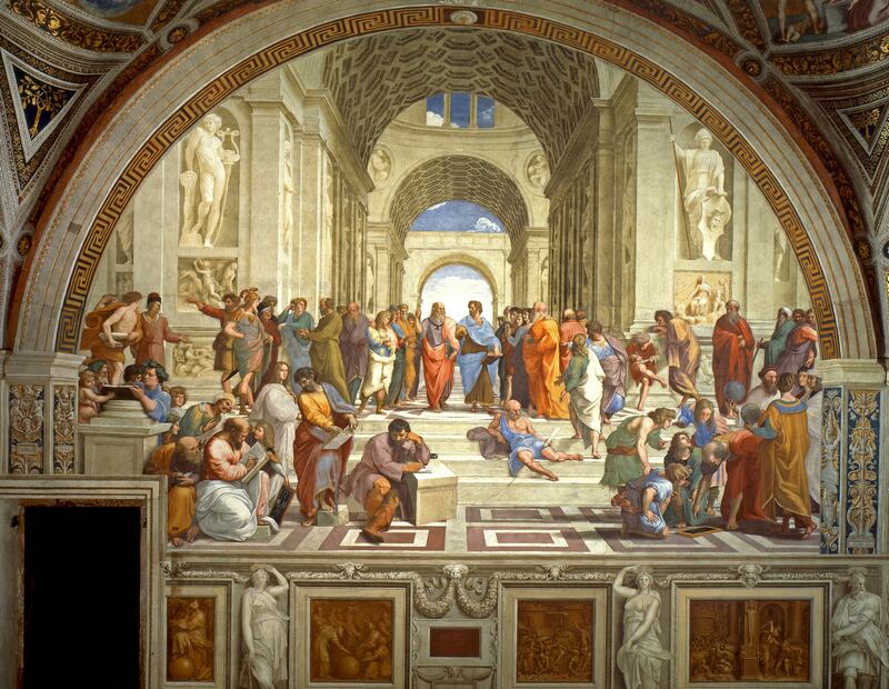 The School of Athens: Raphael's 16th-century fresco depicts 50 men from the fields of philosophy, maths and science. Photograph: Universal History Archive/Getty