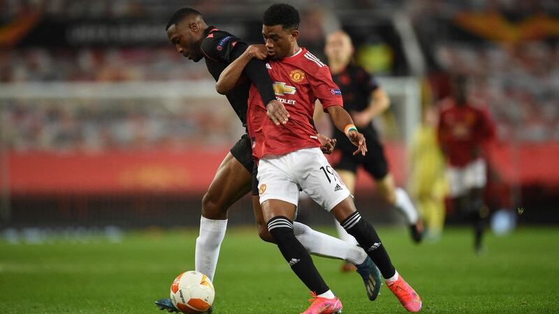 Manchester United’s Amad in action against Real Sociedad. Photograph: Oli Scarff/Getty/AFP