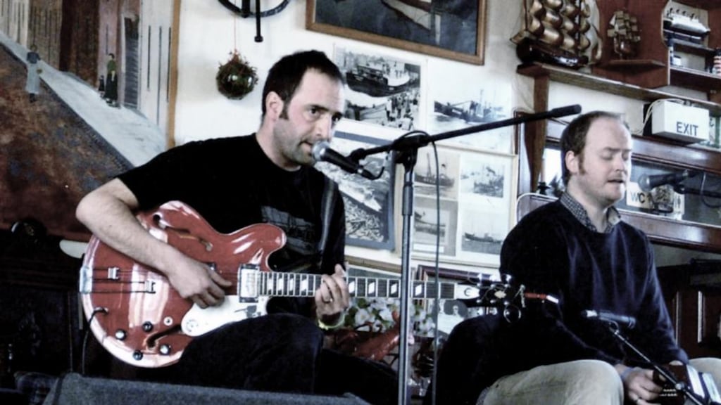 Adrian Crowley and James Yorkston at Homegame Festival in Anstruther Town Hall in Fife, Scotland. Photograph: James Lewis