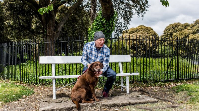 Conal McMenamin and his dog Daisy are seen in Phoenix Park. Photograph: James Forde