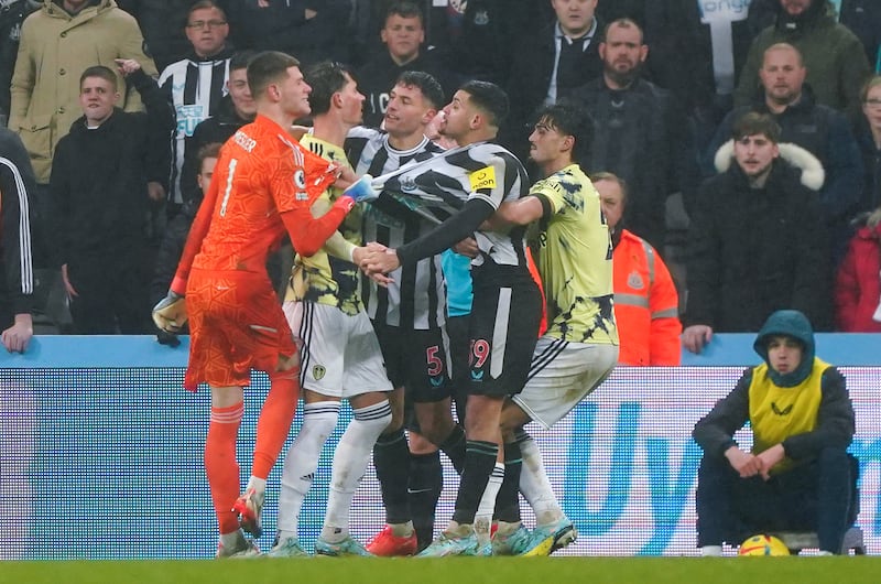 Tempers flare between players during the goalless draw at St James' Park. Photograph: Owen Humphreys/PA