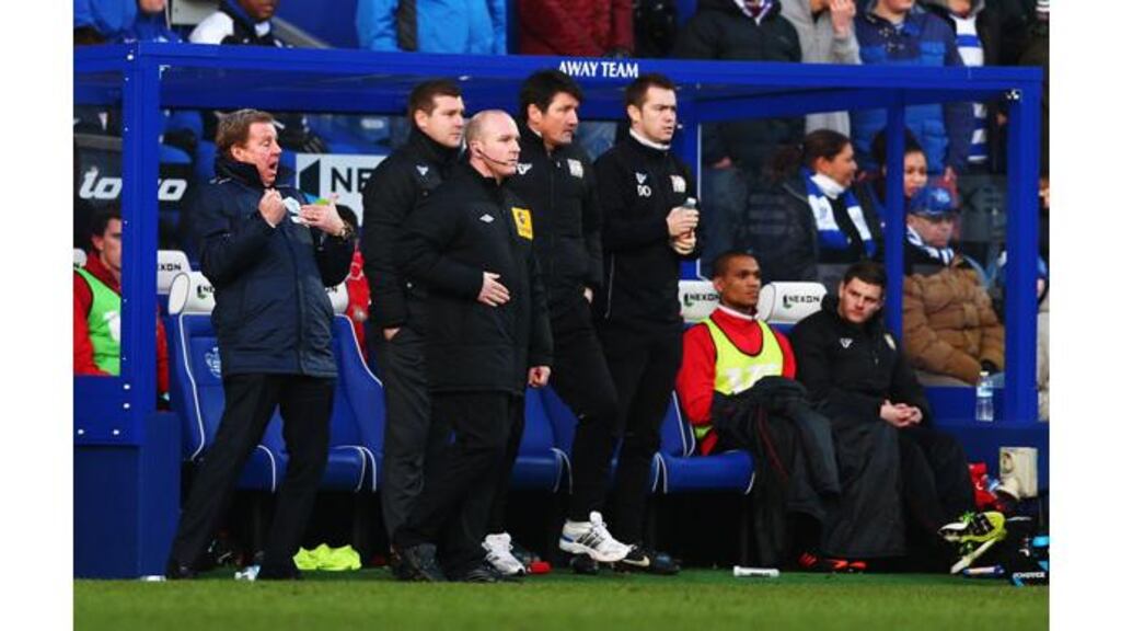 Queens Park Rangers manager Harry Redknapp (left) animated on the touchline during the FA Cup defeat to MK Dons at Loftus Road. Photograph: Paul Gilham/Getty Images