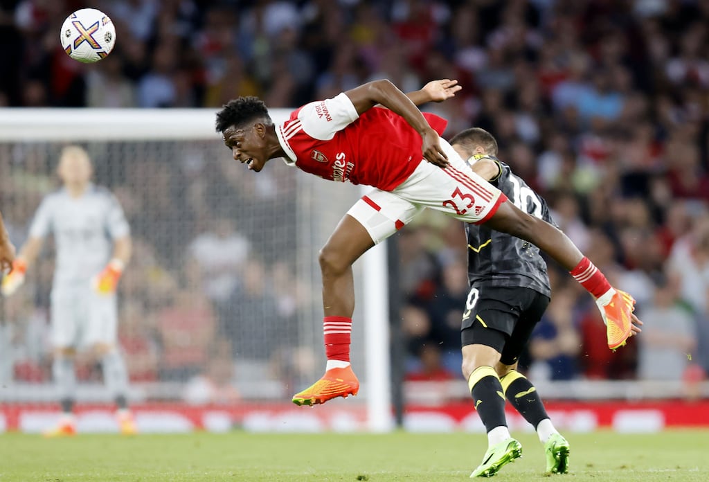 Albert Sambi Lokonga impressed Mikel Arteta in Wednesday’s win over Aston Villa. Photograph: Tolga Akmen/EPA