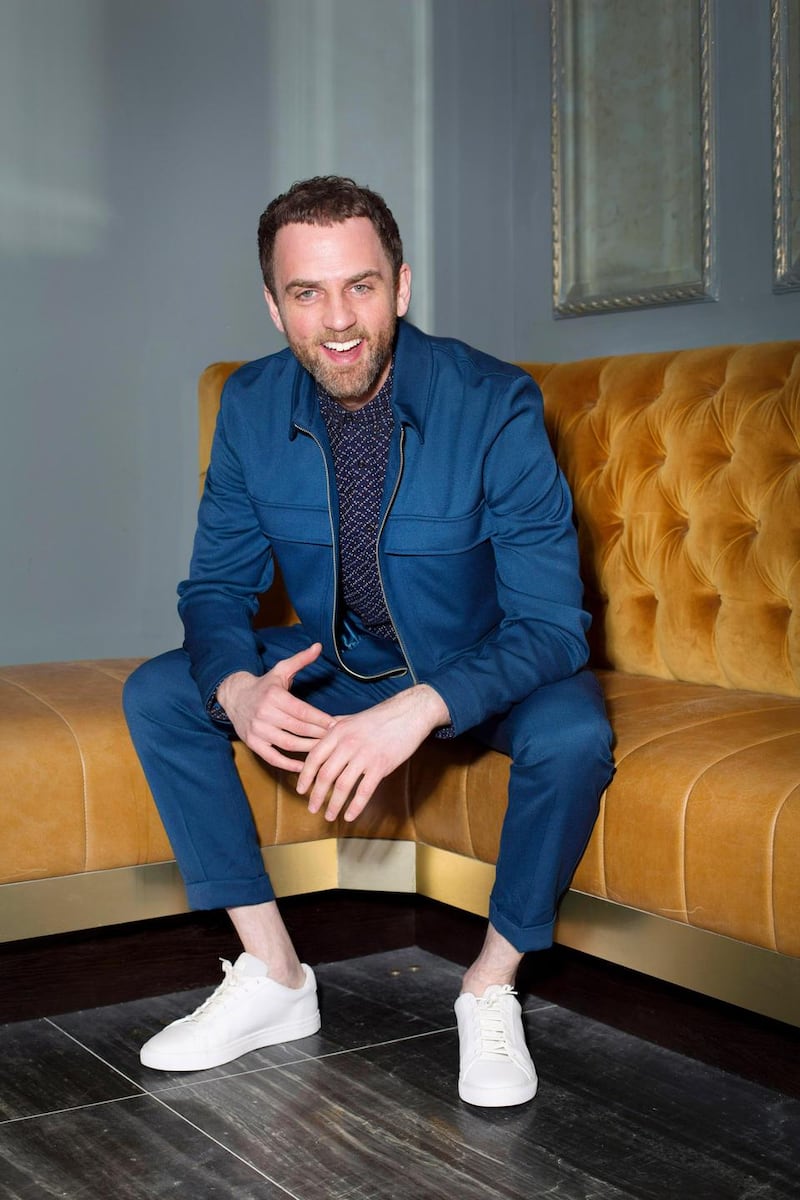 Jacket €179.99, shirt €49.95, trousers €69.99 – all from Selected Home. Watch €329 Hugo Boss, Kurt Geiger runners €110.