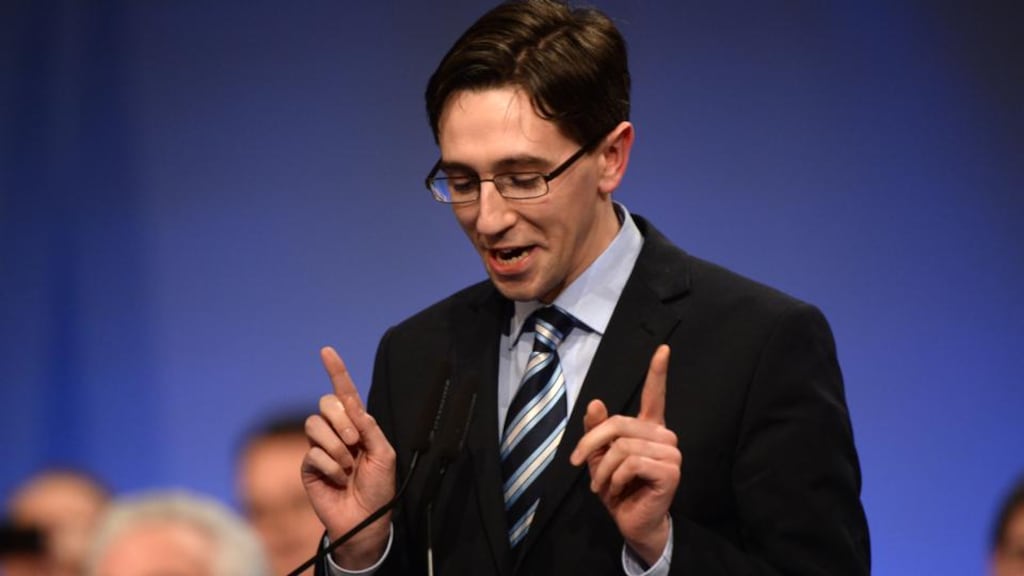 Simon Harris told the Fine Gael national conference: “We’ve fixed the Irish car, we’ve taken it out of the ditch, we’ve put it on the road, Now we’re ready for the next part of the journey. The last thing we can afford is to give the car back to the people who crashed it.” Photograph: Dara Mac Dónaill / The Irish Times