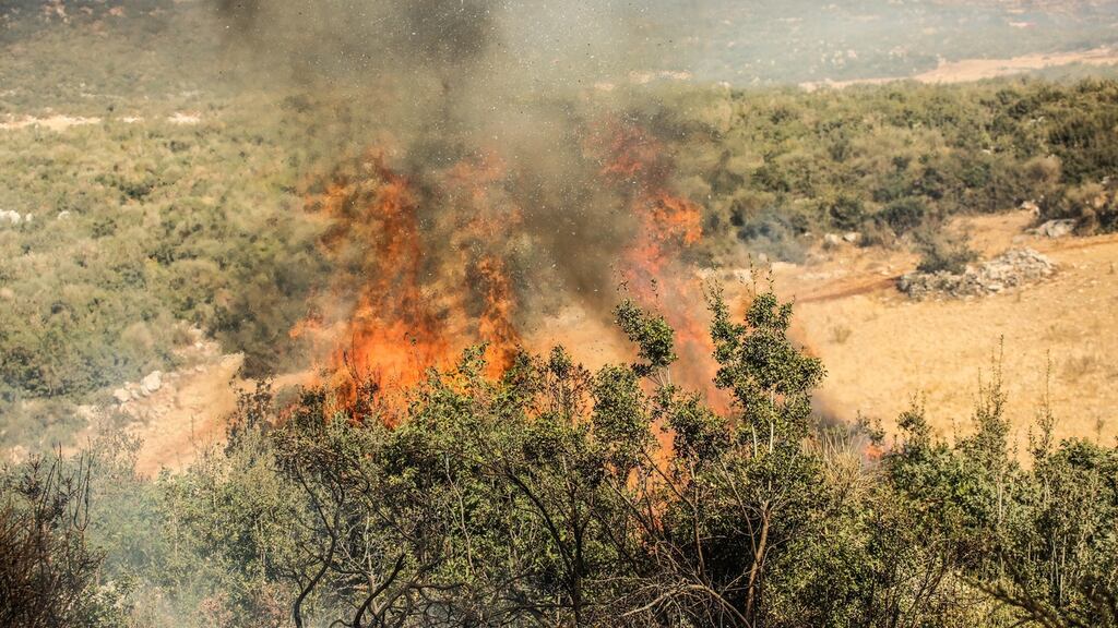 A view of a forest fire at in the countryside of Latakia, Syria in 2020. Photograph: Feature China/Barcroft Media via Getty