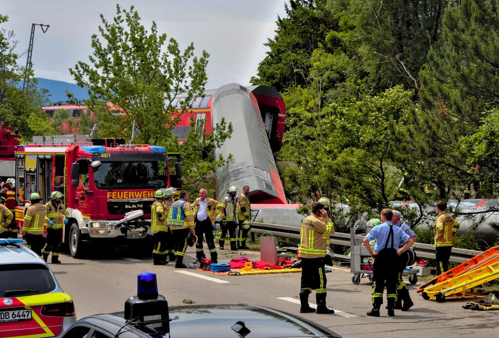 Emergency and rescue teams at the scene of a train accident in Garmisch-Partenkirchen, Germany. Photograph: Josef Hornsteiner/dpa via AP