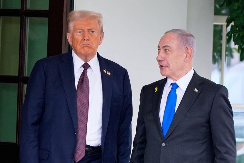 US president Donald Trump with Israeli prime minister Benjamin Netanyahu outside the White House on Monday. Photograph: Alex Brandon/AP