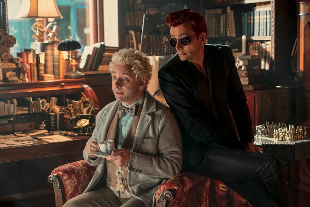 Good Omens: Michael Sheen, as Aziraphale, and David Tennant, as Crowley. Photograph: Mark Mainz/Prime Video