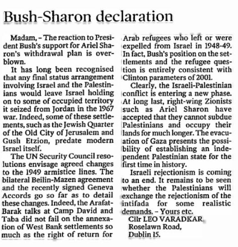 Varadkar speaks on the Israel-Palestine conflict in 2004