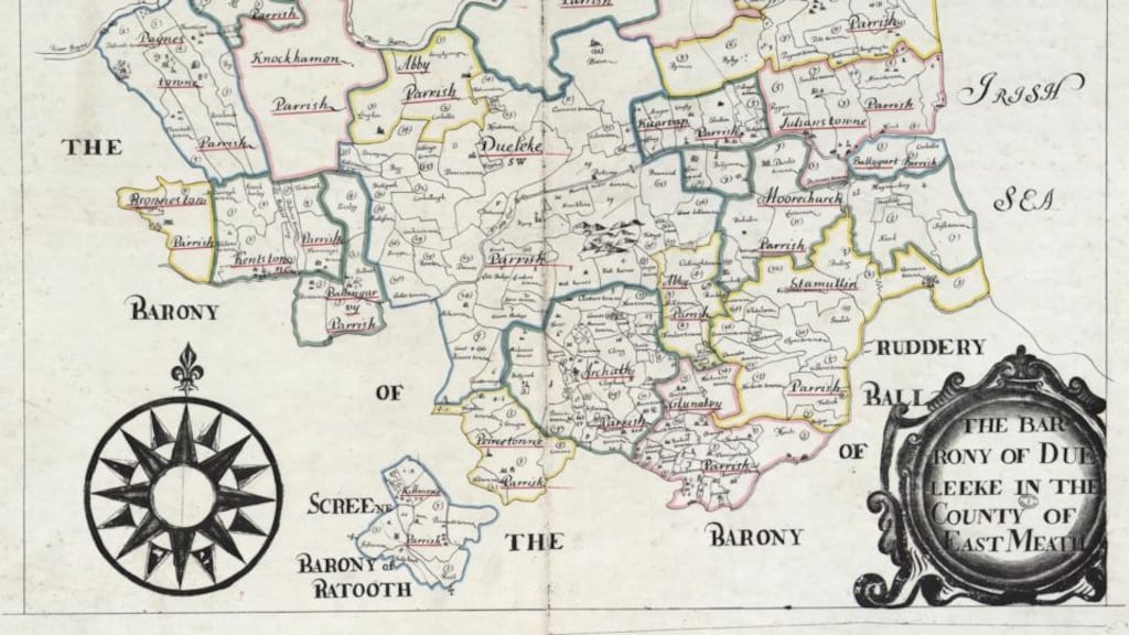 Mapping our past: the barony of Duleek, in Co Meath, as it appears in the Down Survey. Photograph courtesy of the National Archives of Ireland