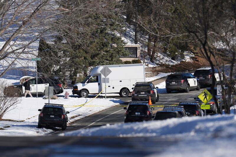 Law enforcement vehicles parked near the scene. Photograph: Abbie Parr/AP