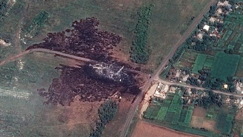 A satellite image of the MH17 crash site. Photograph: EPA