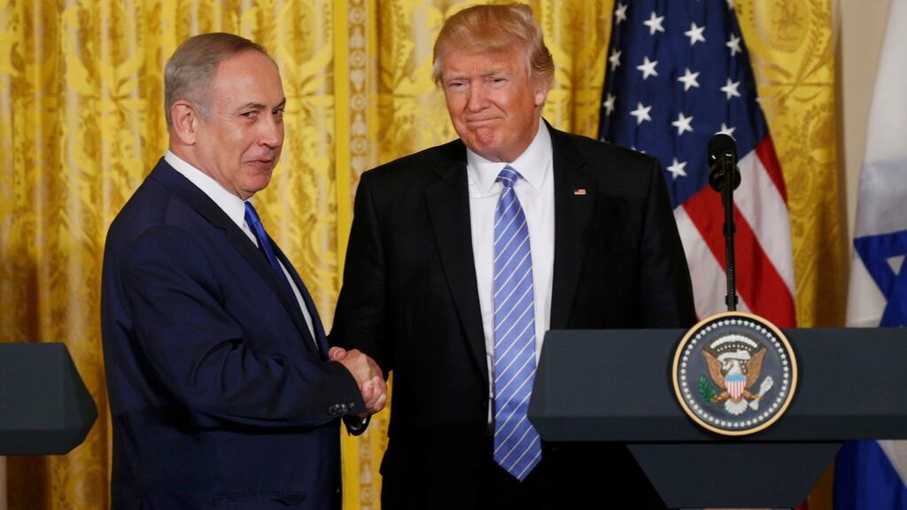 Israeli prime minister Binyamin Netanyahu meets US president Donald Trump last February. Photograph: Kevin Lamarque/Reuters
