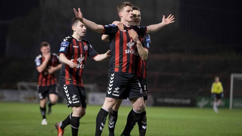 Bohemians’ Ian Morris celebrates scoring a goal in the SSE Airtricity League Premier Division match against Bray Wanderers at Dalymount Park. Photograph: Morgan Treacy/Inpho