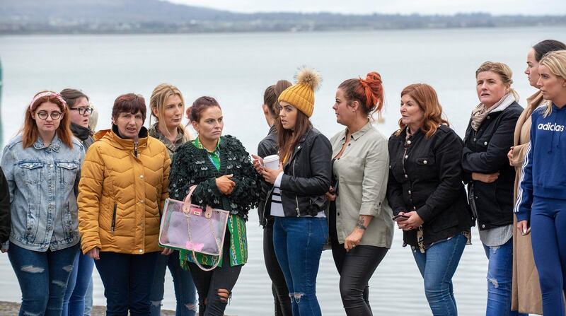 Some of the group who waited on the pier in Carlingford while the search for Ruth Maguire was under way. Photograph: Ciara Wilkinson