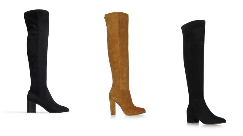 Above, from left: black knee-high boots, €79.95, Zara; tan suede high-heeled, €161, River Island; mid-heel boot, €1,195, Gianvito Rossi, Brown Thomas